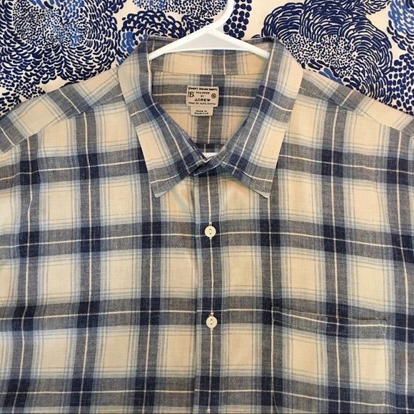 J Crew XL cream / blue plaid woven button down - Picture 1 of 5
